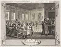 KG 15034
          <br/>
          The industrious prentice grown rich and sheriff of London uit de prentenserie Industry and idleness
          <br/>
          <em>Hogarth, William (1697 - 1764)</em>